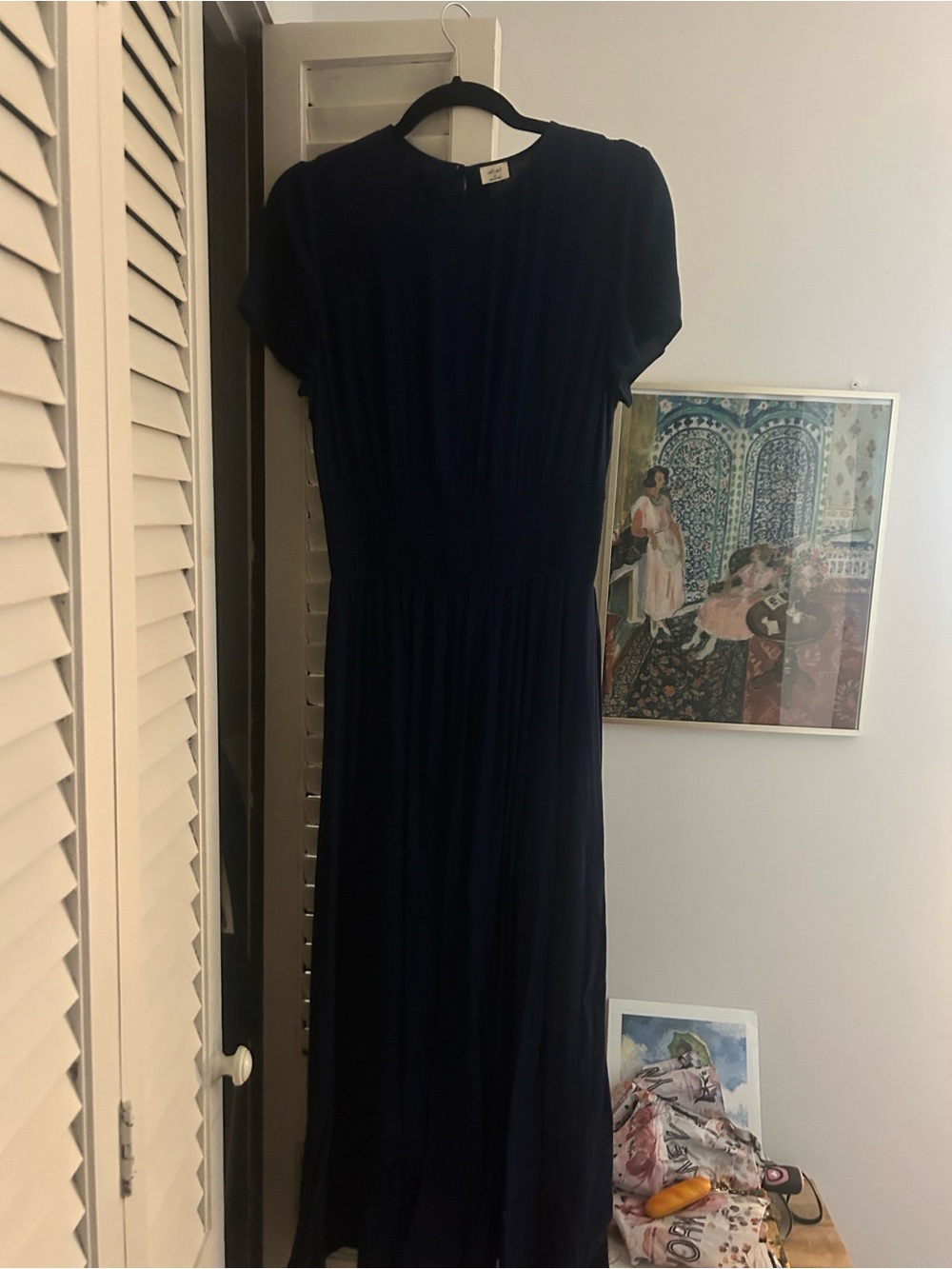 Wilfred Navy Maxi Dress with Short Sleeves